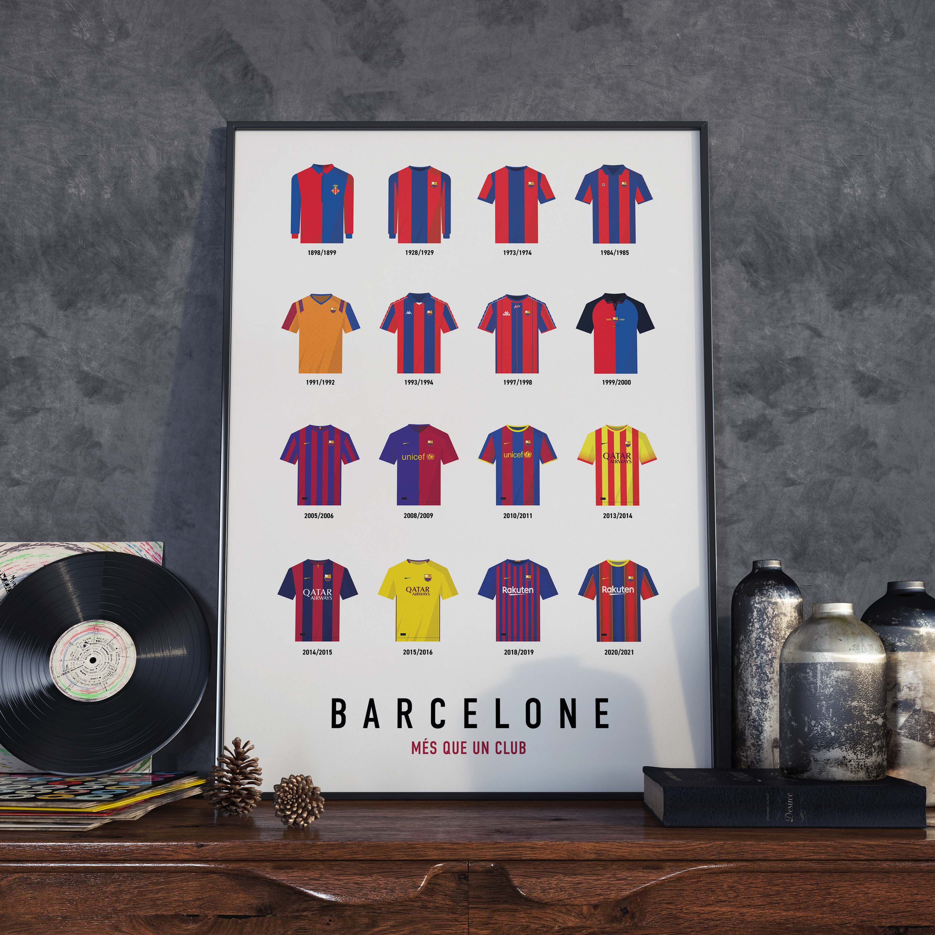 Affiche Foot - Barcelone Maillots Historiques